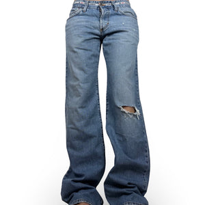 Blue denim low rise baggy pants (M)