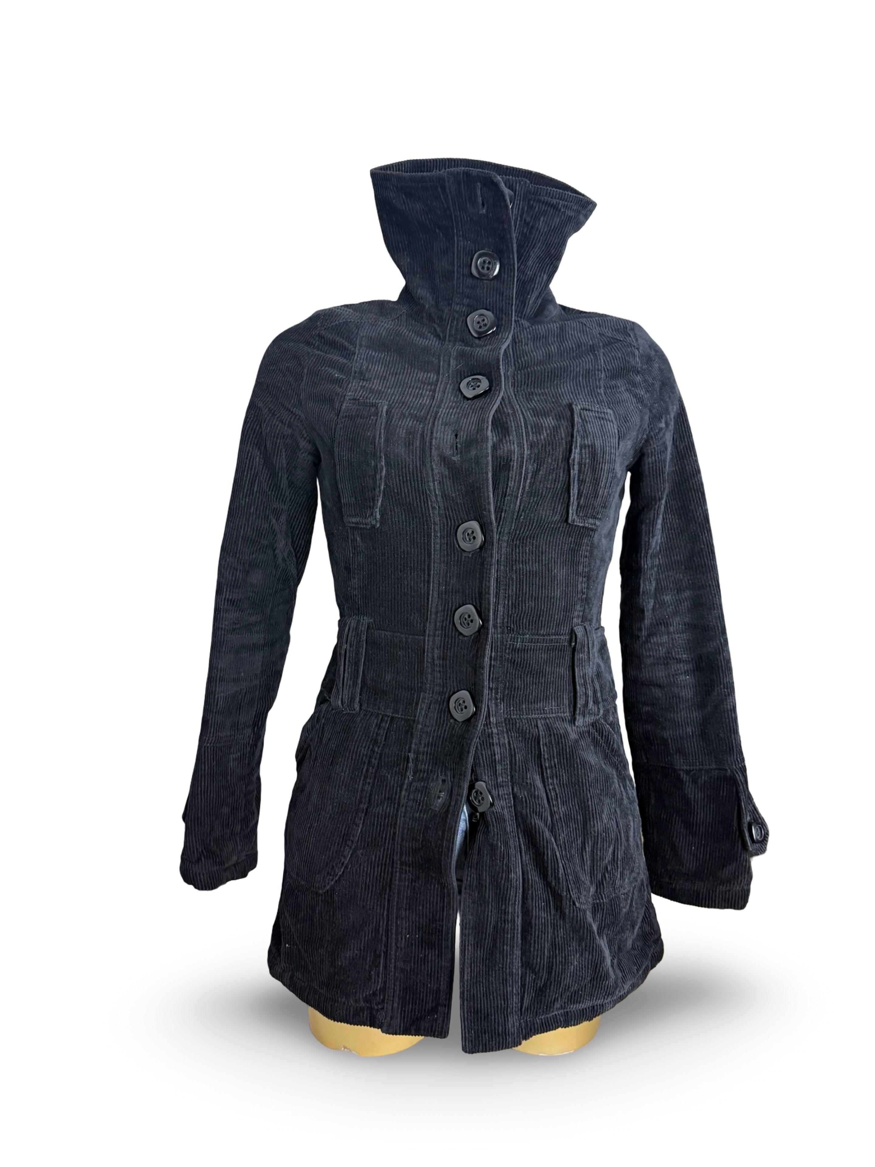 Black velvet ribbed trench coat (S)