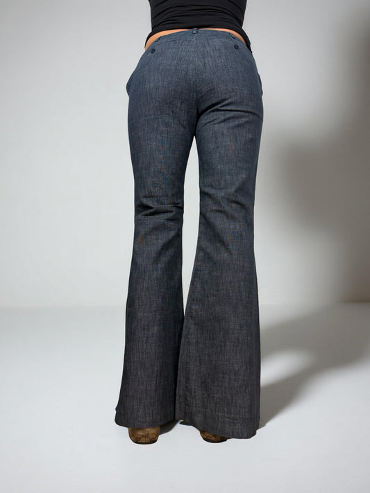 Navy denim low rise flare pants (S/M)