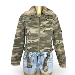 Khaki camo print biker jacket (M/L)