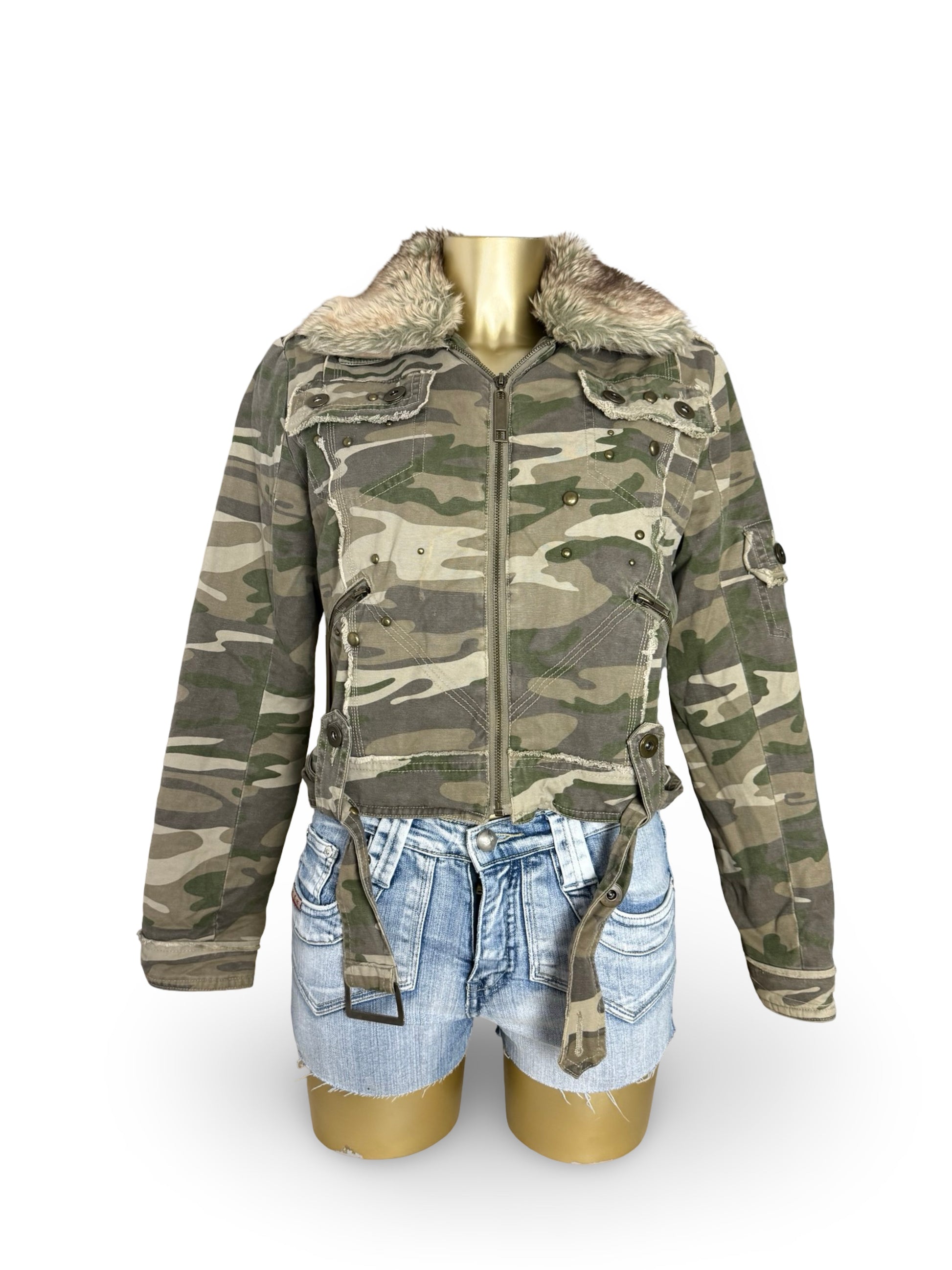 Khaki camo print biker jacket (M/L)