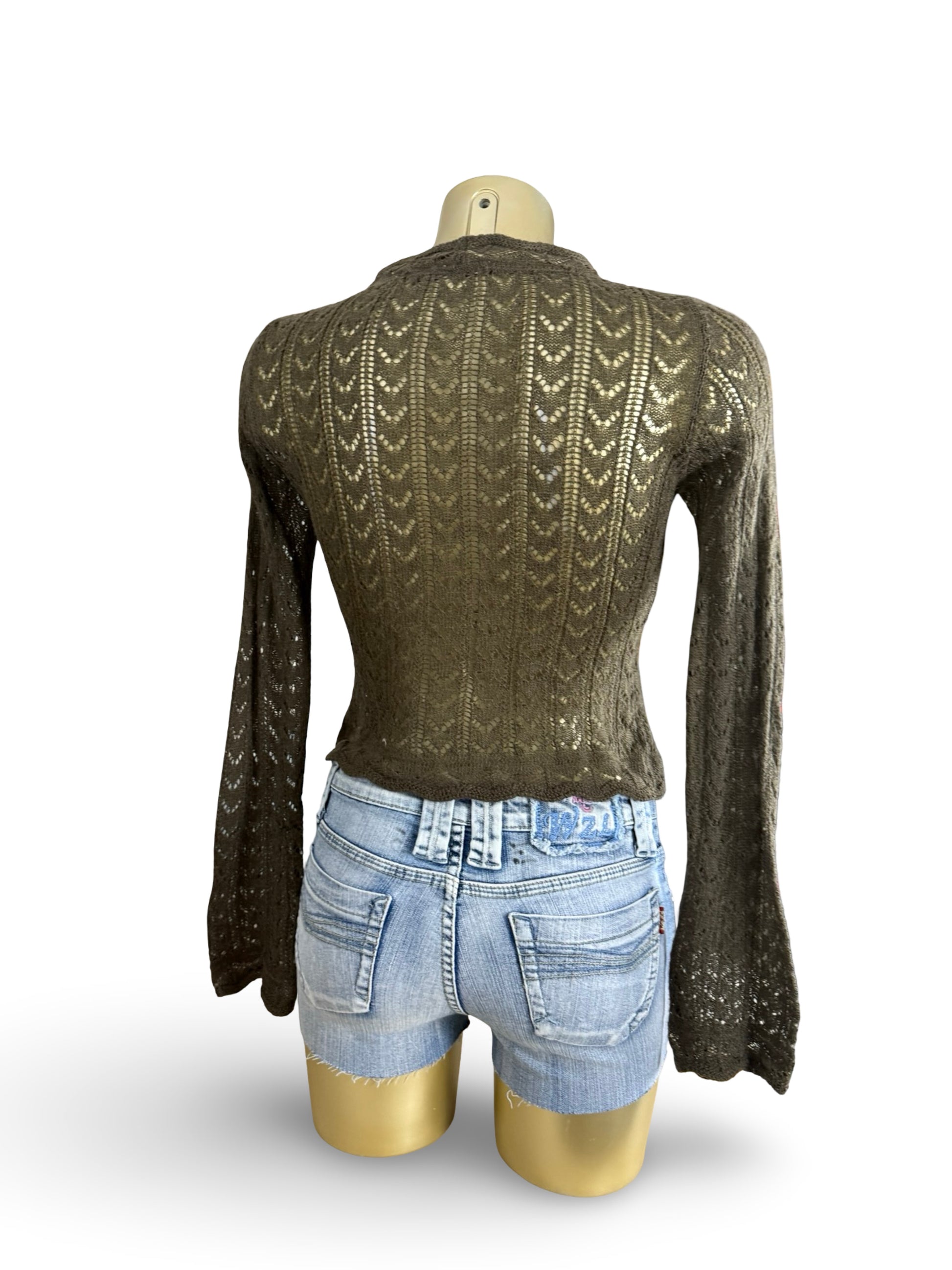 Khaki crochet bolero jumper (S)