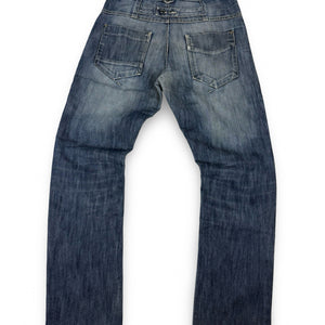 Blue denim low rise baggy pants (M)