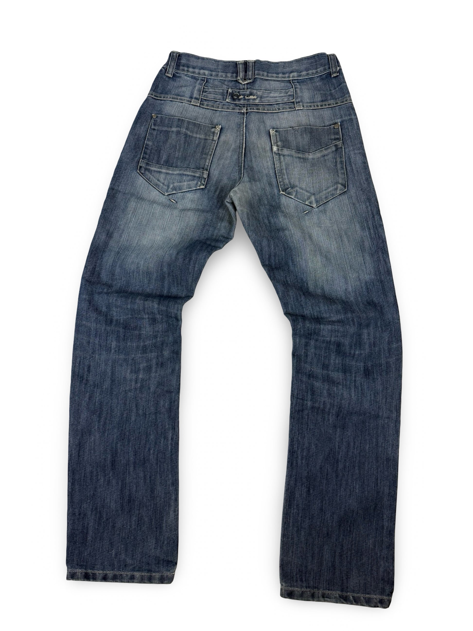 Blue denim low rise baggy pants (M)