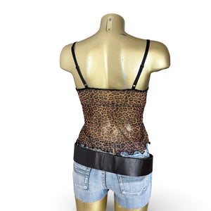 Brown animal print mesh top (L)