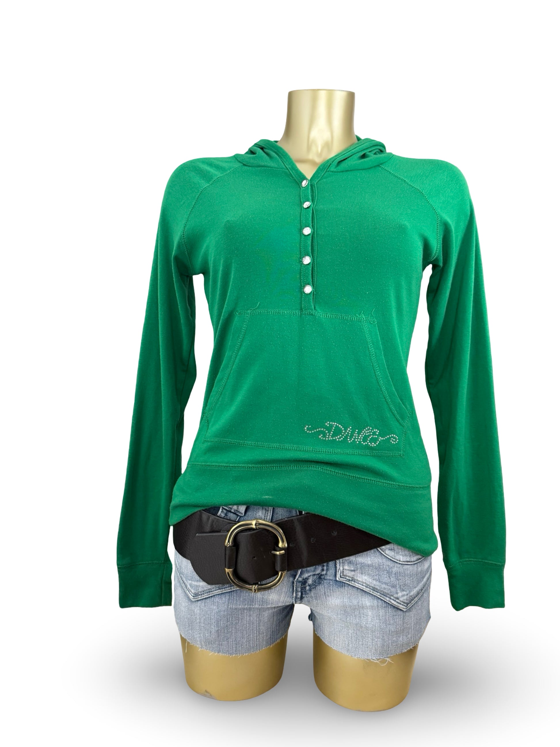 Green logo cotton hoodie (S)