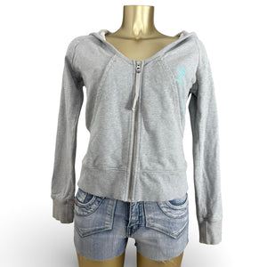 Grey zip up logo cotton hoodie (L)