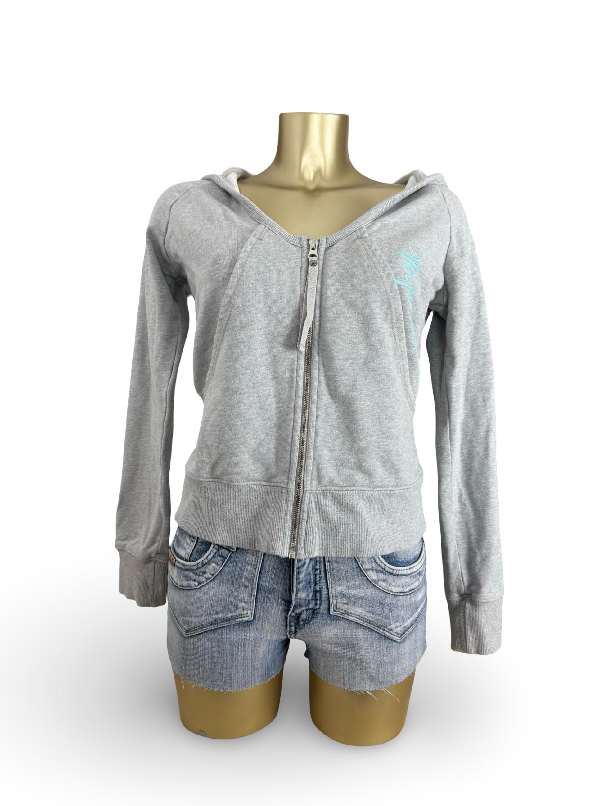 Grey zip up logo cotton hoodie (L)