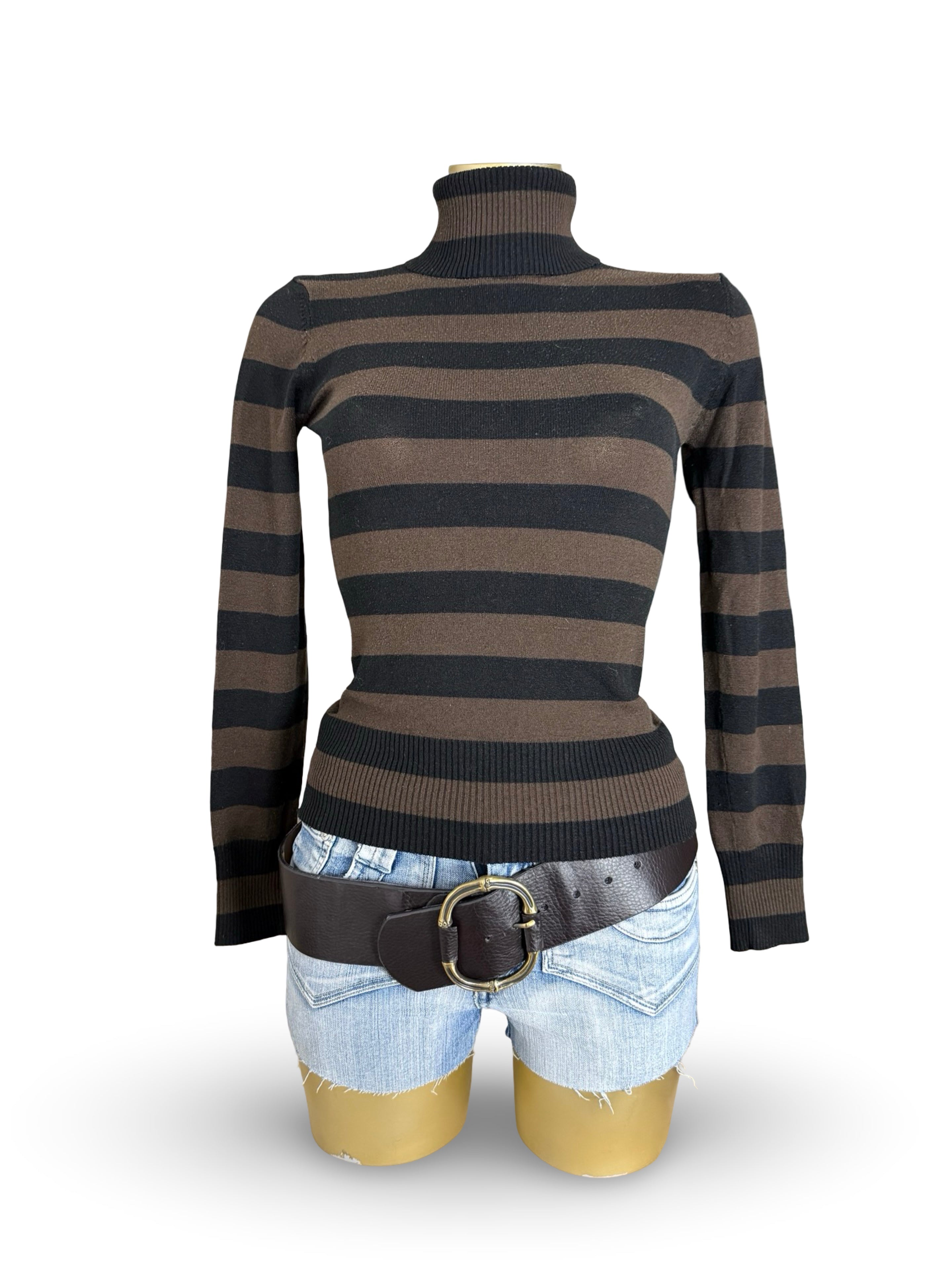 Brown striped turtleneck jumper (S)