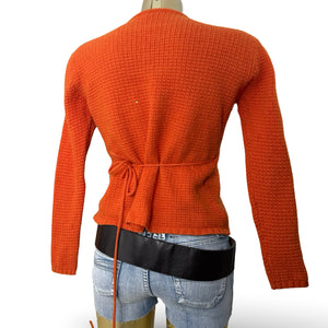Orange knitted tie up cardigan jumper (S)