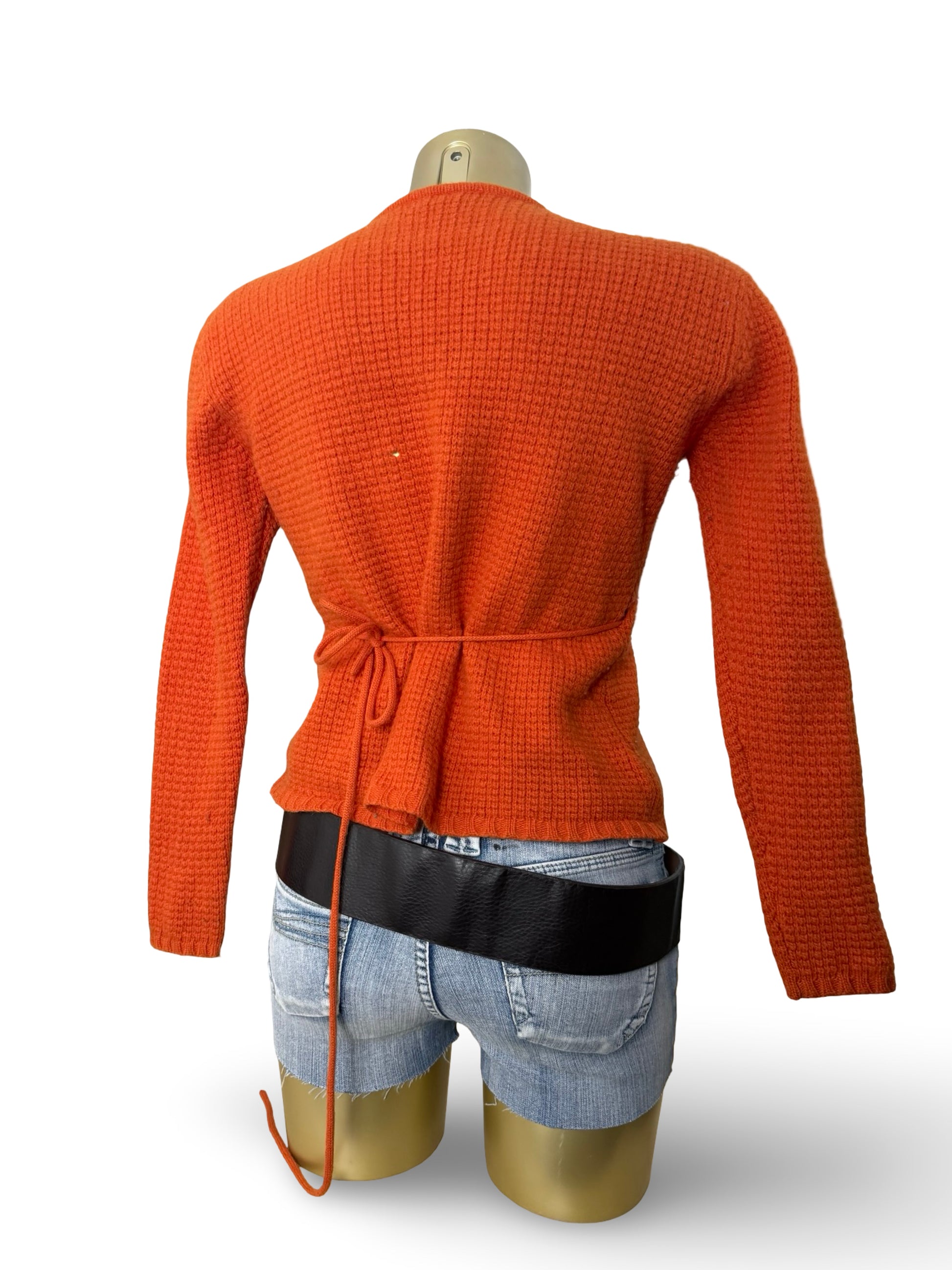 Orange knitted tie up cardigan jumper (S)