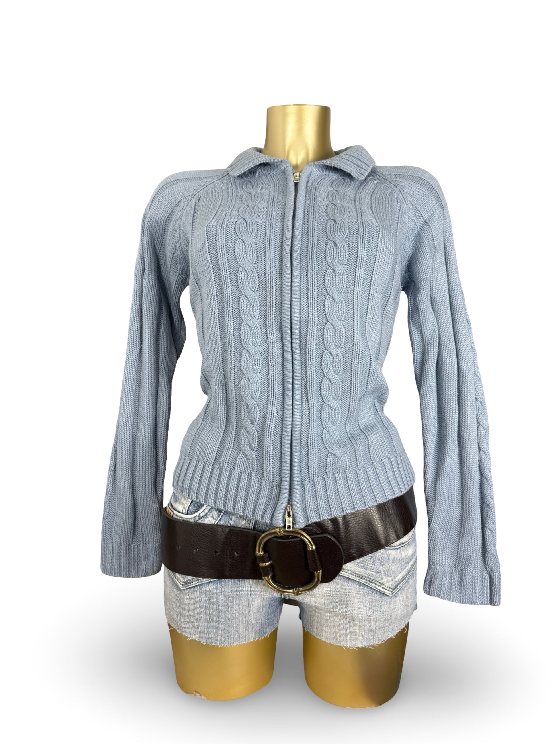 Baby blue zip up wool cardigan jumper (S/M)