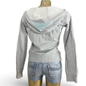 Grey zip up logo cotton hoodie (L)