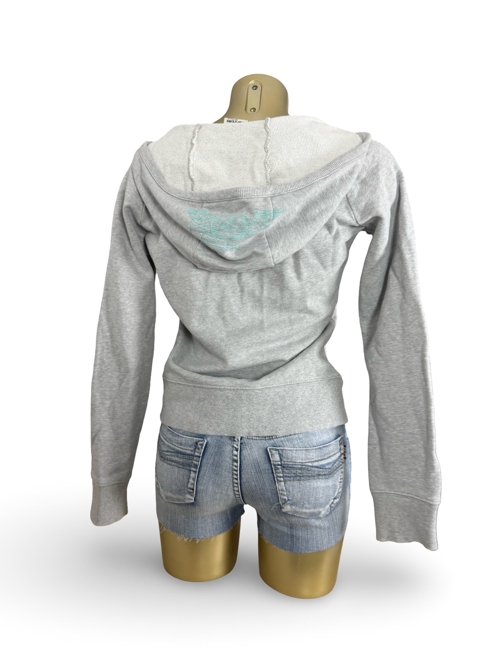 Grey zip up logo cotton hoodie (L)