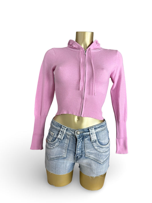 Pink tight fit crop hooded jumper (XS)