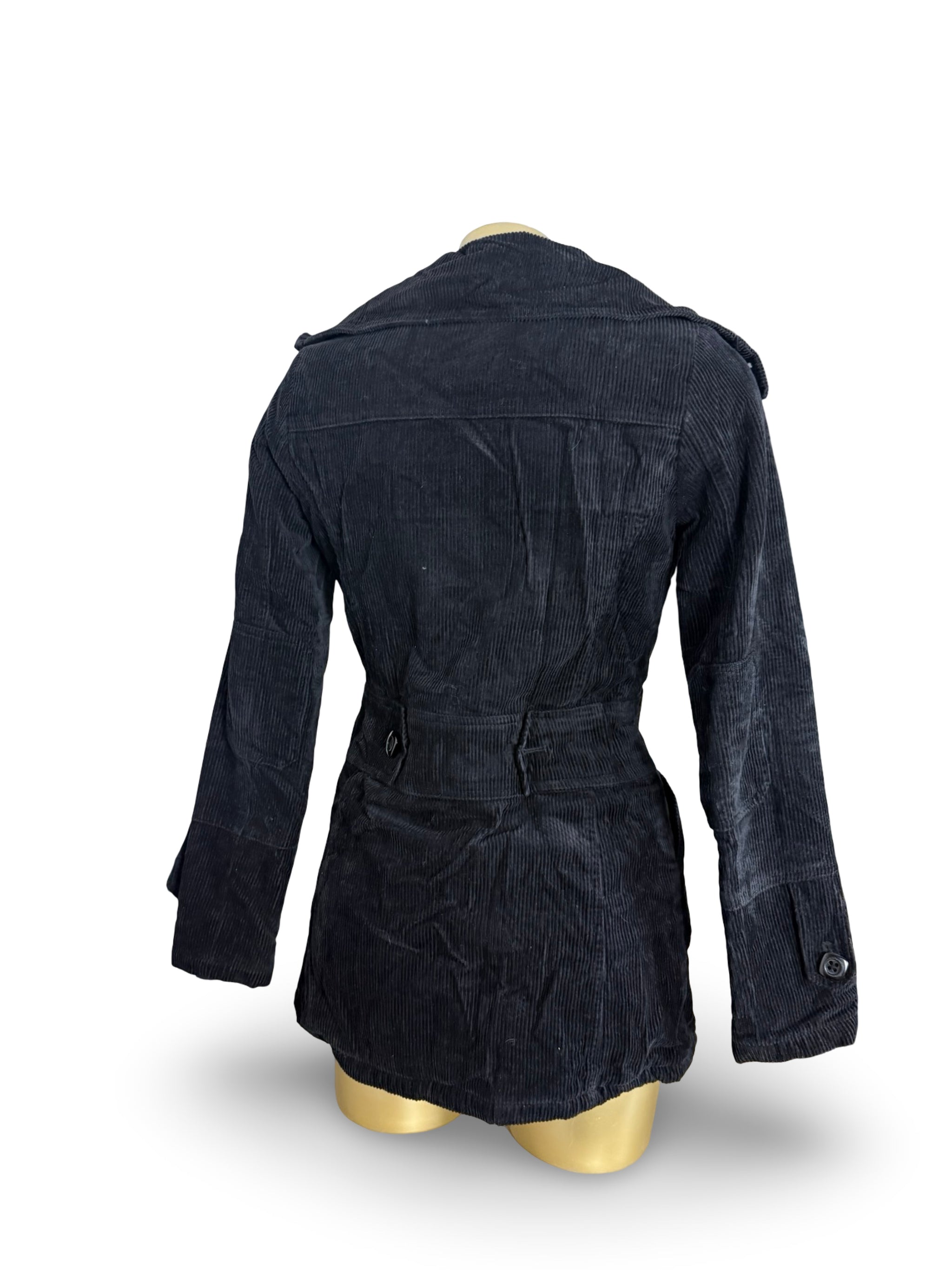 Black velvet ribbed trench coat (S)