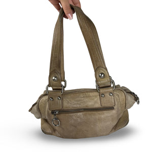 Beige real leather shoulder bag (30x20cm)