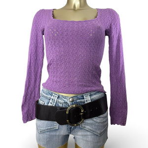 Purple lilac square neck tight fit long sleeves top (S)