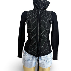 Black cotton zip up tight fit jacket (XS)