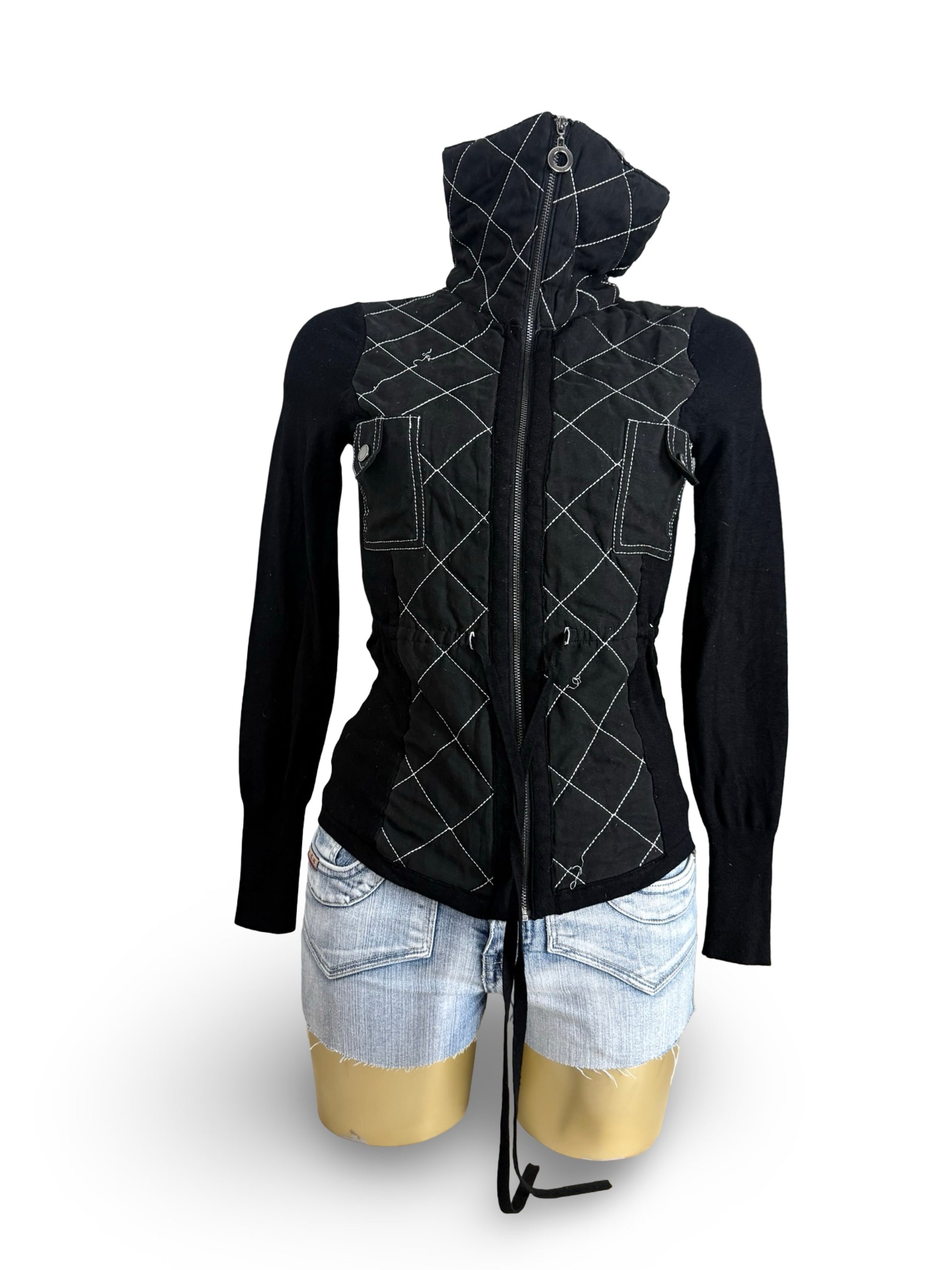 Black cotton zip up tight fit jacket (XS)