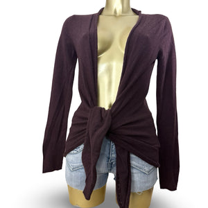 Brown 100% wool & cashmere tight fit wrap cardigan jumper (S/M)