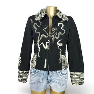 Black embroidered biker jacket (M)