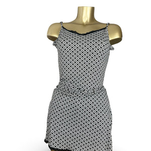 Grey graphic lycra babydoll mini dress (XL)