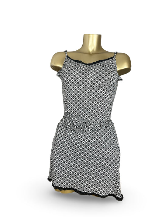 Grey graphic lycra babydoll mini dress (XL)