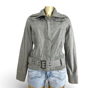 Beige check print zip up biker jacket (M/L)