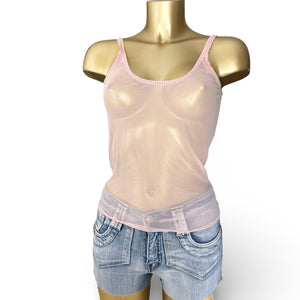 Baby pink mesh babydoll cami top (M)