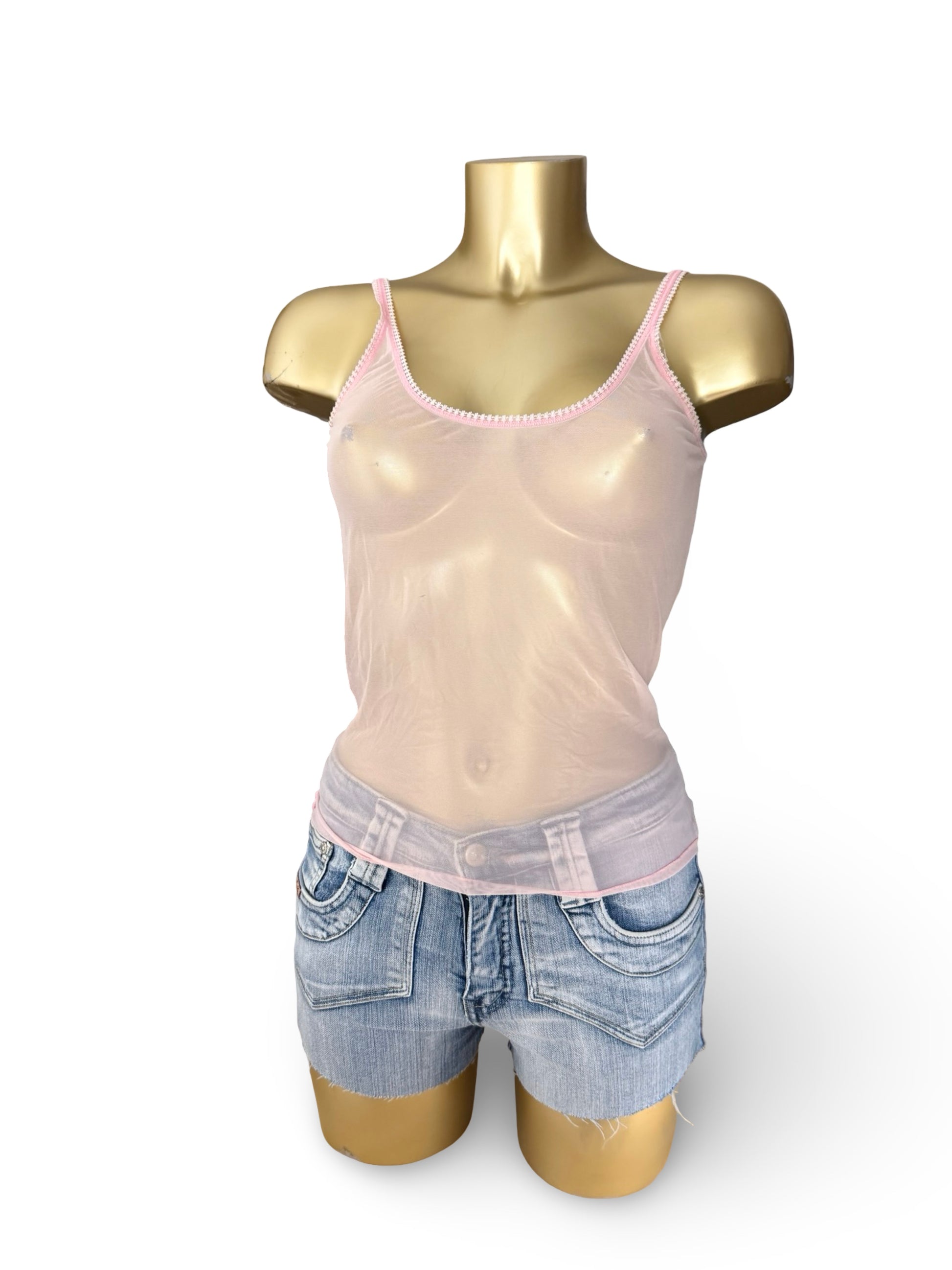 Baby pink mesh babydoll cami top (M)