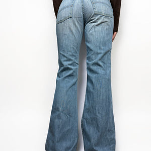 Blue denim cotton low rise flare bootcut pants (S)
