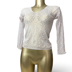 White cream lace see trough tight fit long sleeves top (S/M)