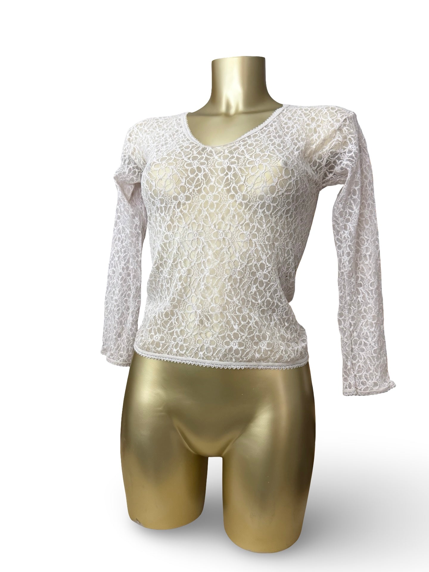 White cream lace see trough tight fit long sleeves top (S/M)