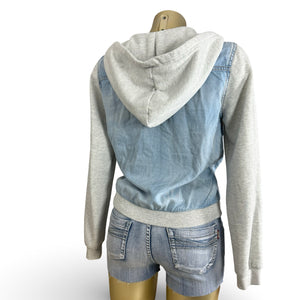 Grey denim hooded  zip up jacket (M)