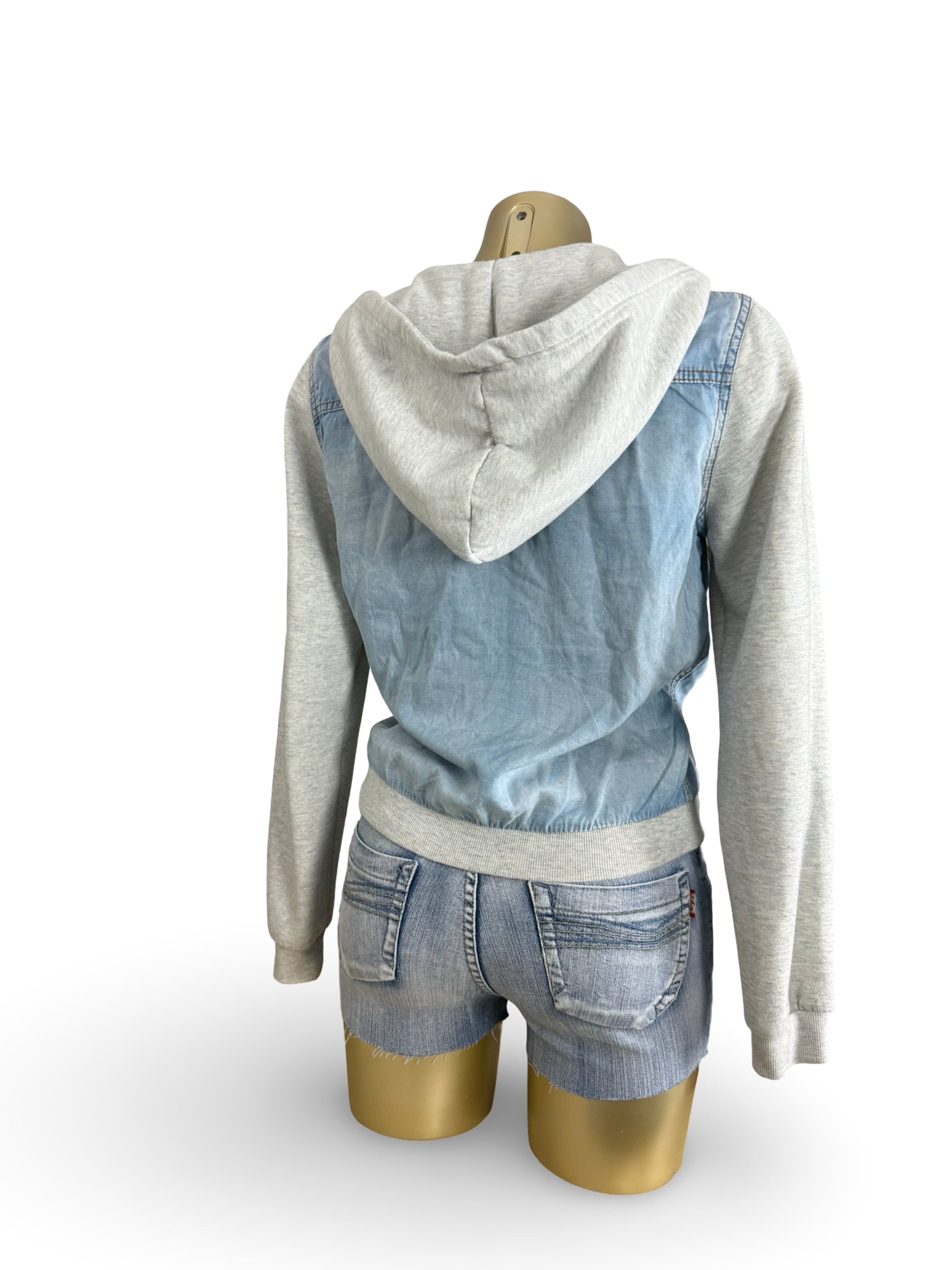 Grey denim hooded  zip up jacket (M)
