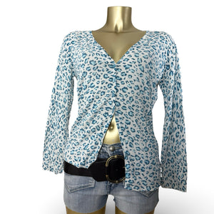 White & blue panther print cardigan jumper (XL)