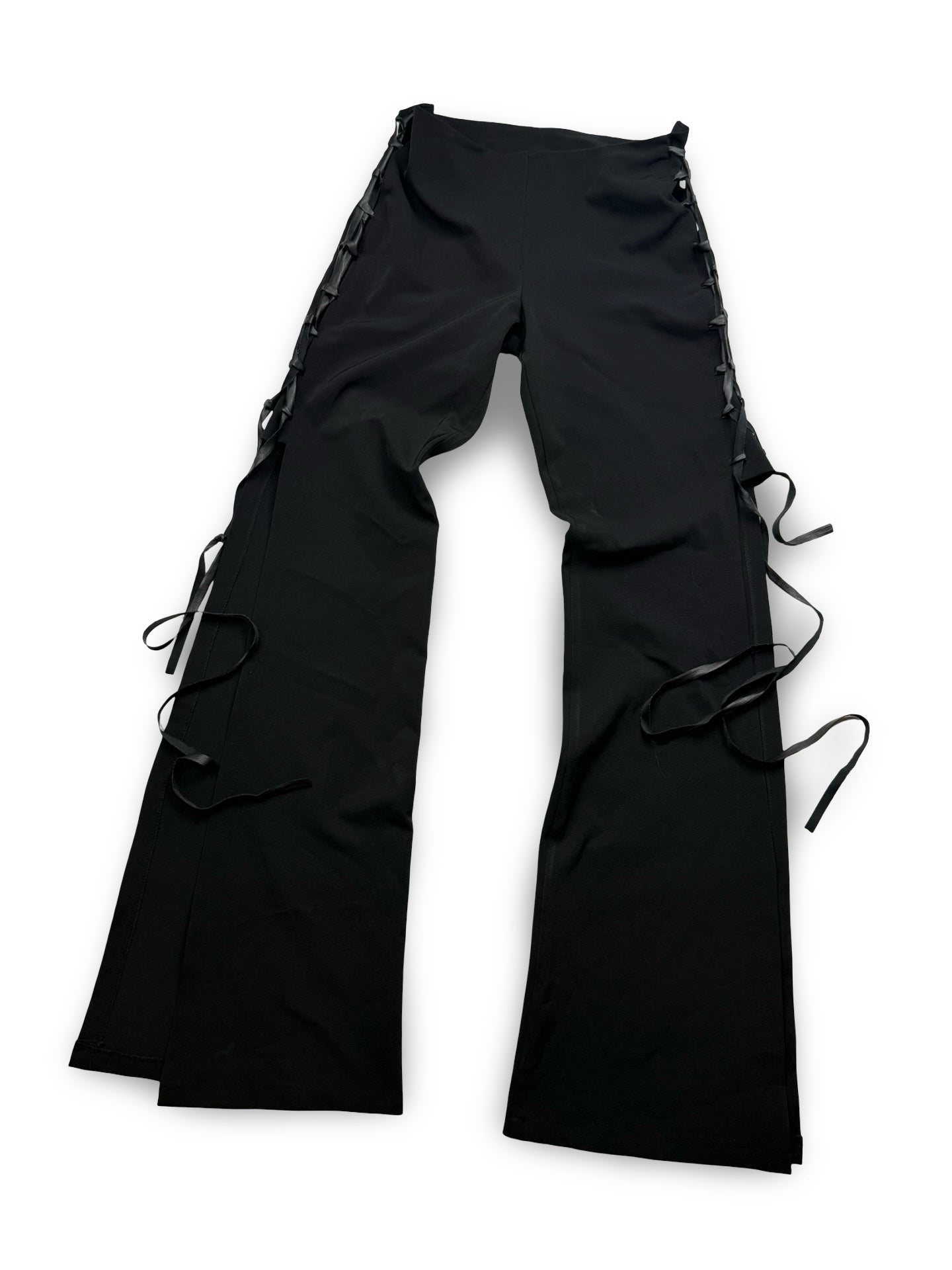 Black low waist office tie up flare pants (S/M)
