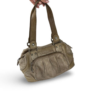 Beige real leather shoulder bag (30x20cm)