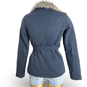 Navy inside fleece tight fit faux fur neck jacket (S)