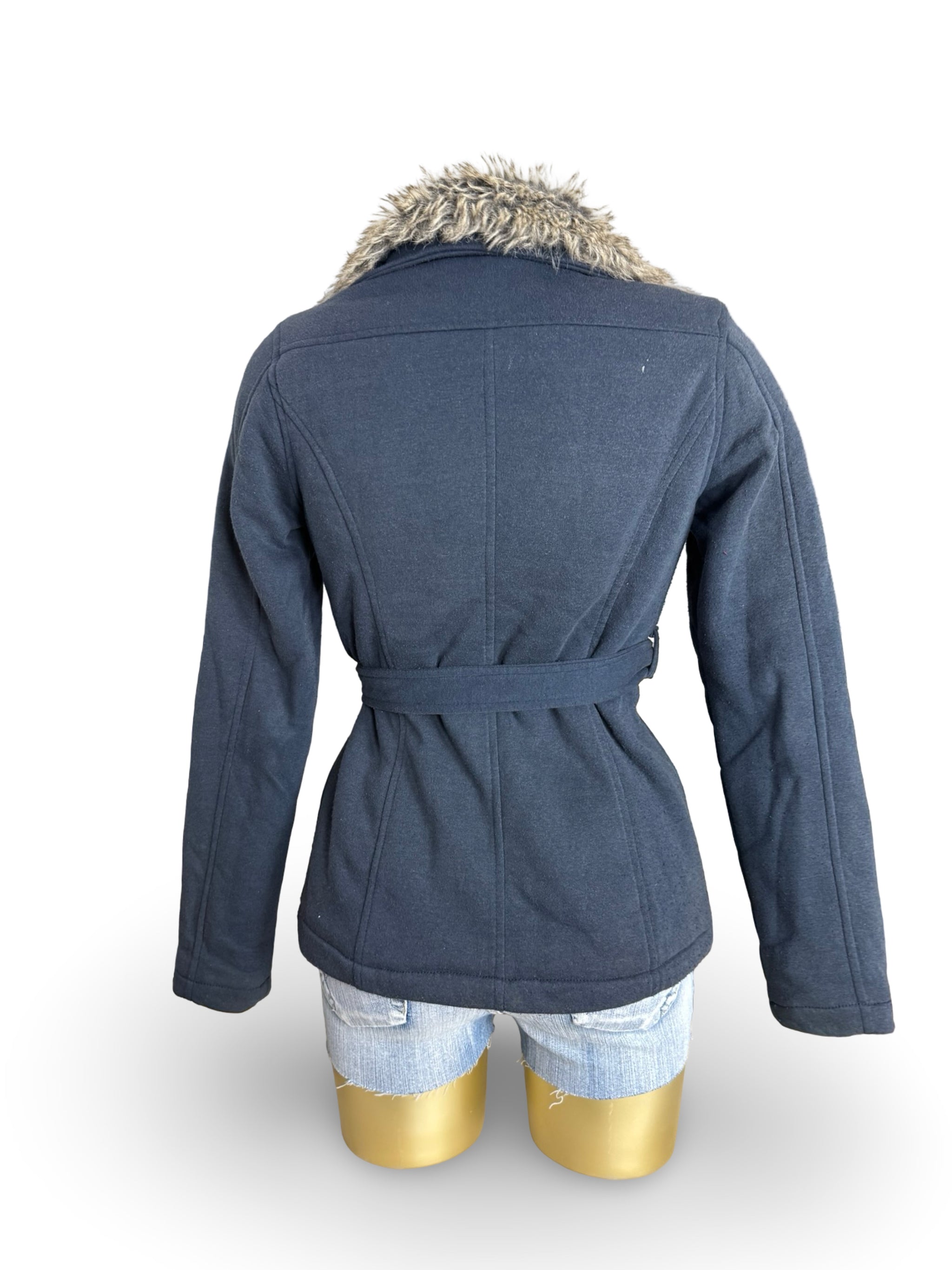 Navy inside fleece tight fit faux fur neck jacket (S)