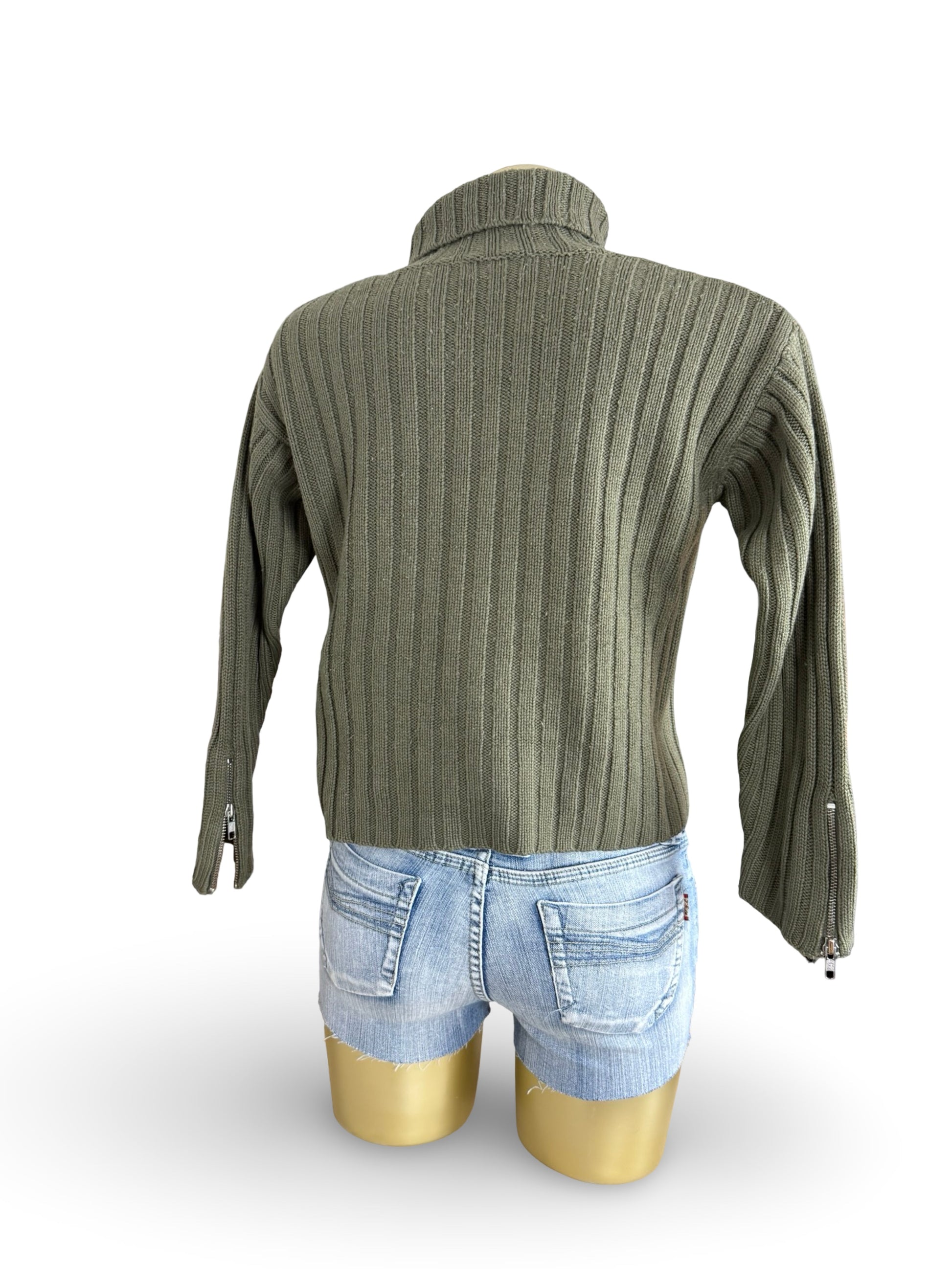 Khaki ribbed cotton jumper (S)