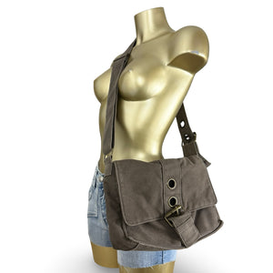 Brown cotton buckle besace shoulder bag (32x20cm)