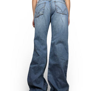 Blue denim low rise baggy pants (M)