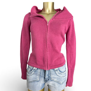 Pink 100% cotton zip up cardigan jumper (L)