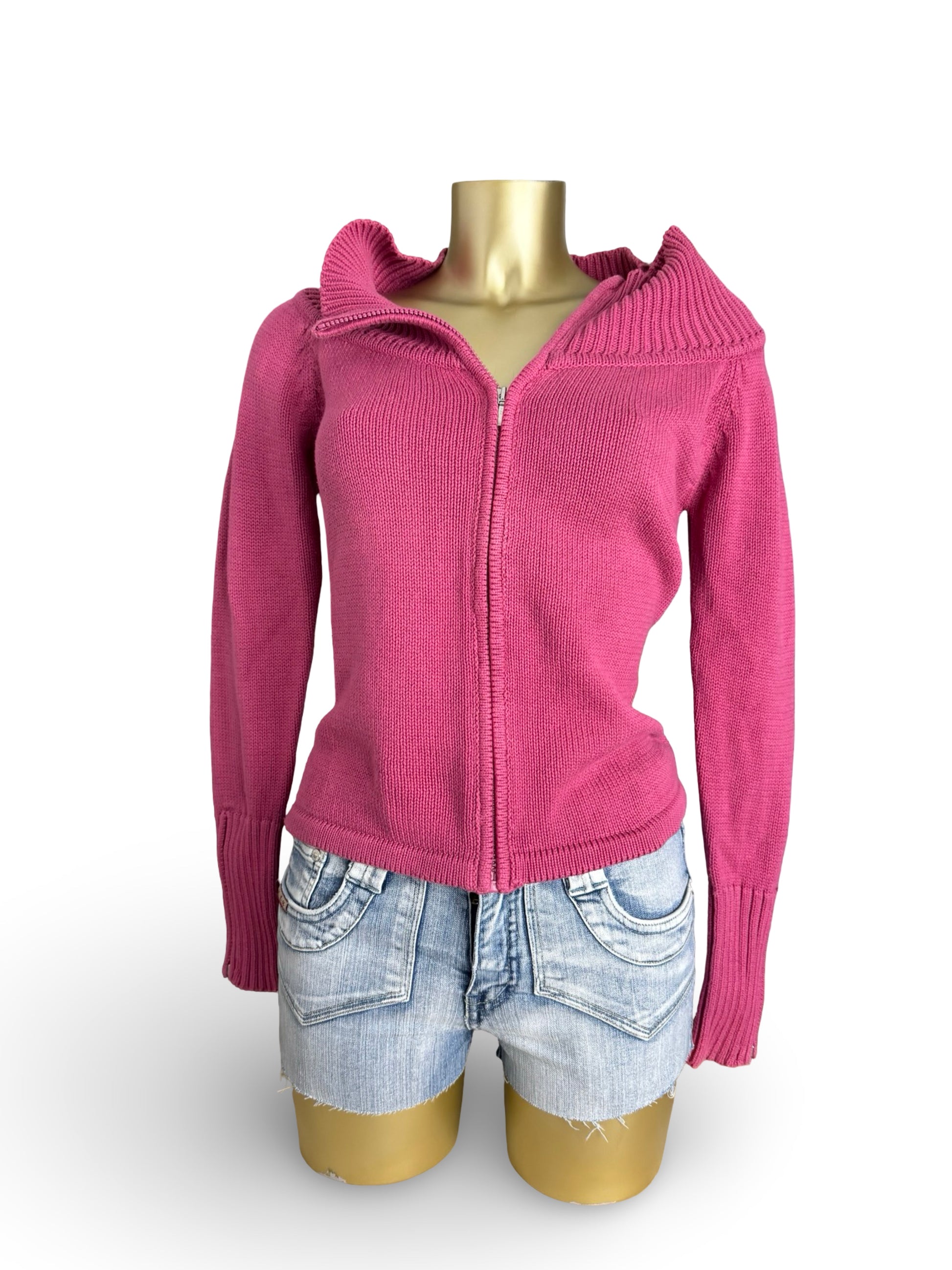Pink 100% cotton zip up cardigan jumper (L)