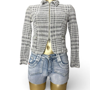 Grey check print tight fit office blazer jacket (S)