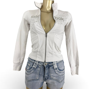White zip up logo cotton sweatshirt (XS)