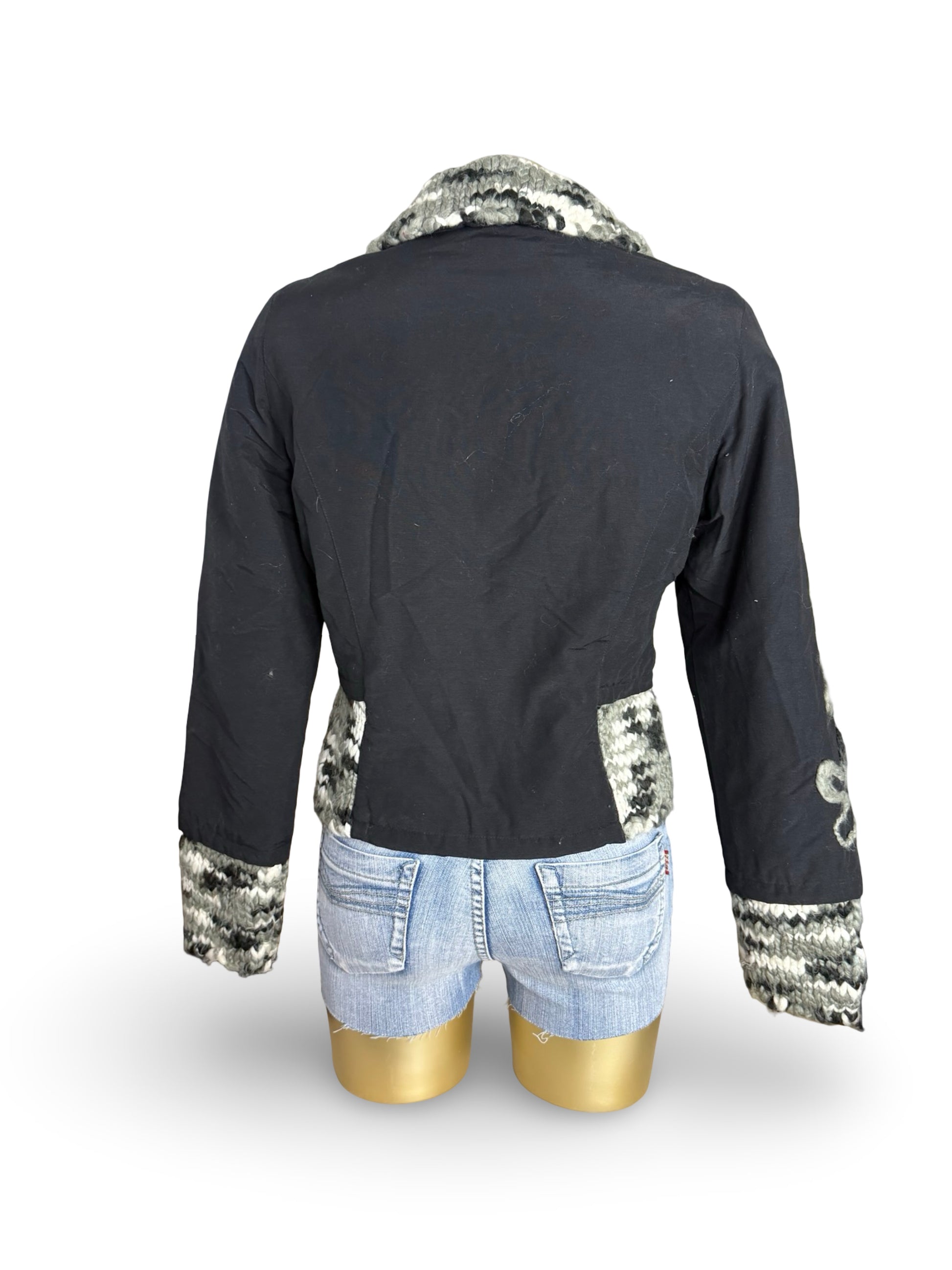 Black embroidered biker jacket (M)