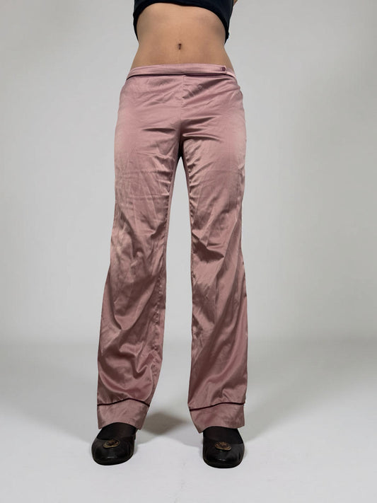 Pink silky low rise flare pants (S)